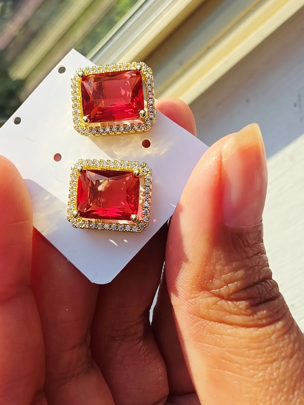 Aretes Rojos Para Dama Oro Laminado 14k Alta Calidad